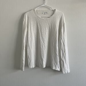 Venroy Top Women M White Linen Long Sleeve Wide Neck Casual Classic Coastal